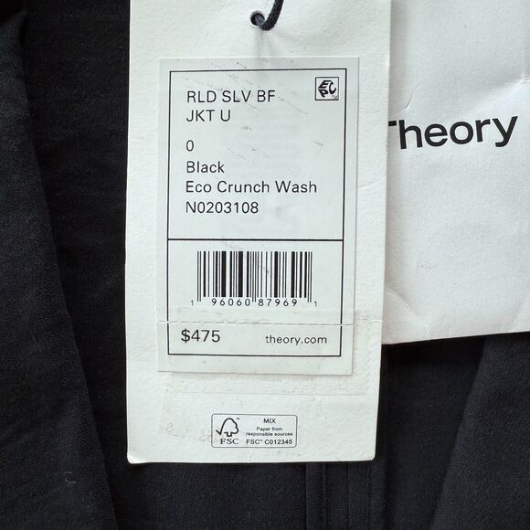 NWT Theory Women's Rolled Sleeve Better Linen Single Breasted Blazer in Black 0 - Picture 10 of 16